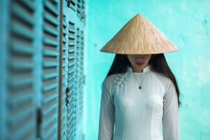 Ao Dai with conical hat in Vietnam