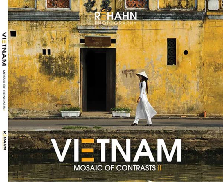 Cover of the photo book 'Vietnam: Mosaics of Contrast II,' showcasing vibrant mosaic patterns. Ideal for readers interested in Vietnam books