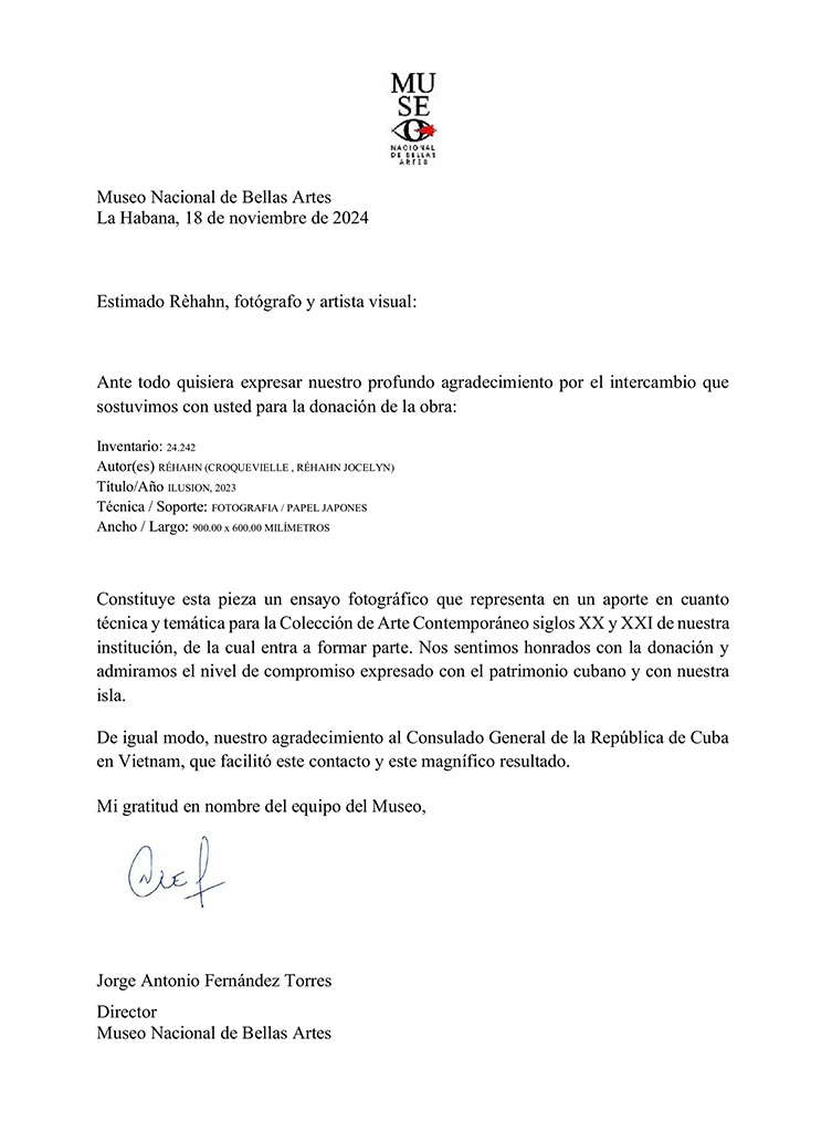 Thank you letter of the museum to Réhahn