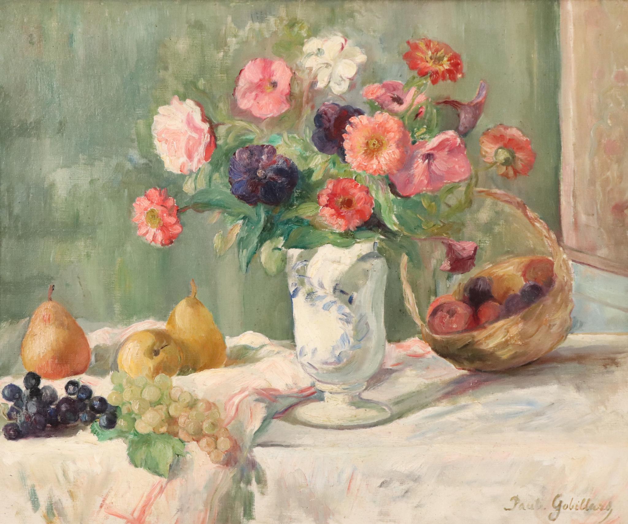 Nature morte à la coupe de fruits et fleurs - Paule Gobillard - Réhahn Collection